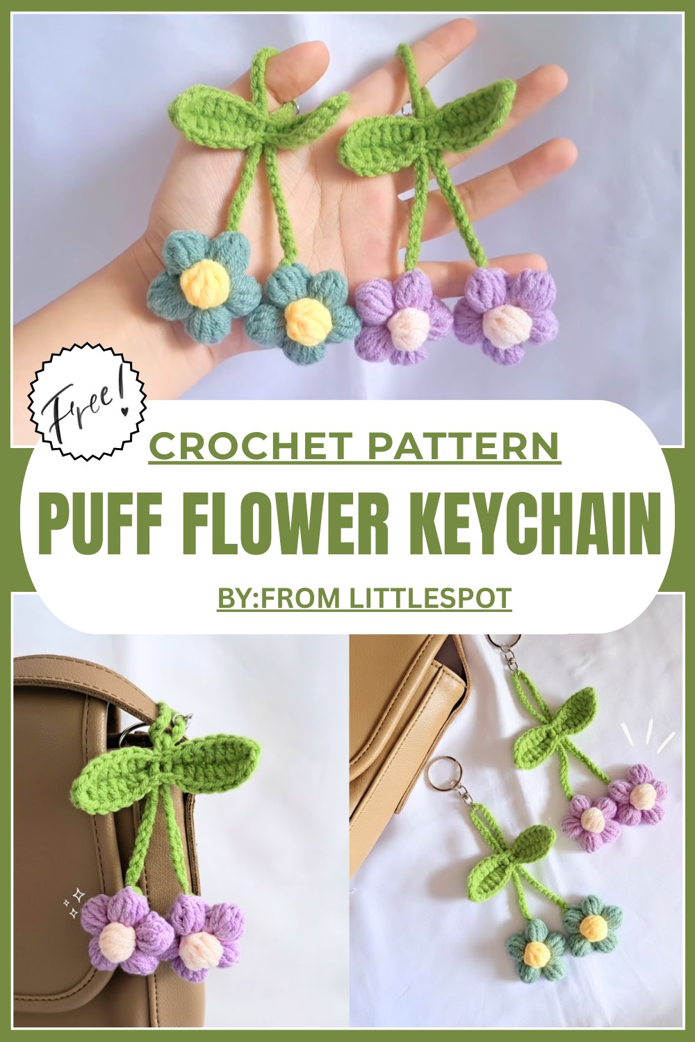 Crochet Puff Flower Keychain