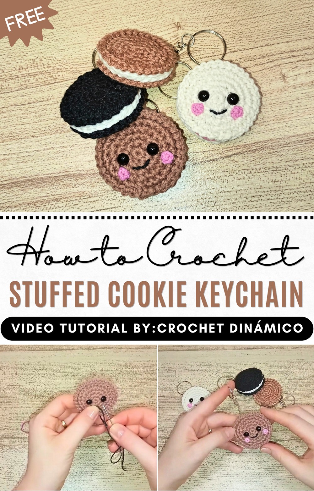 Crochet Stuffed Cookie Keychain
