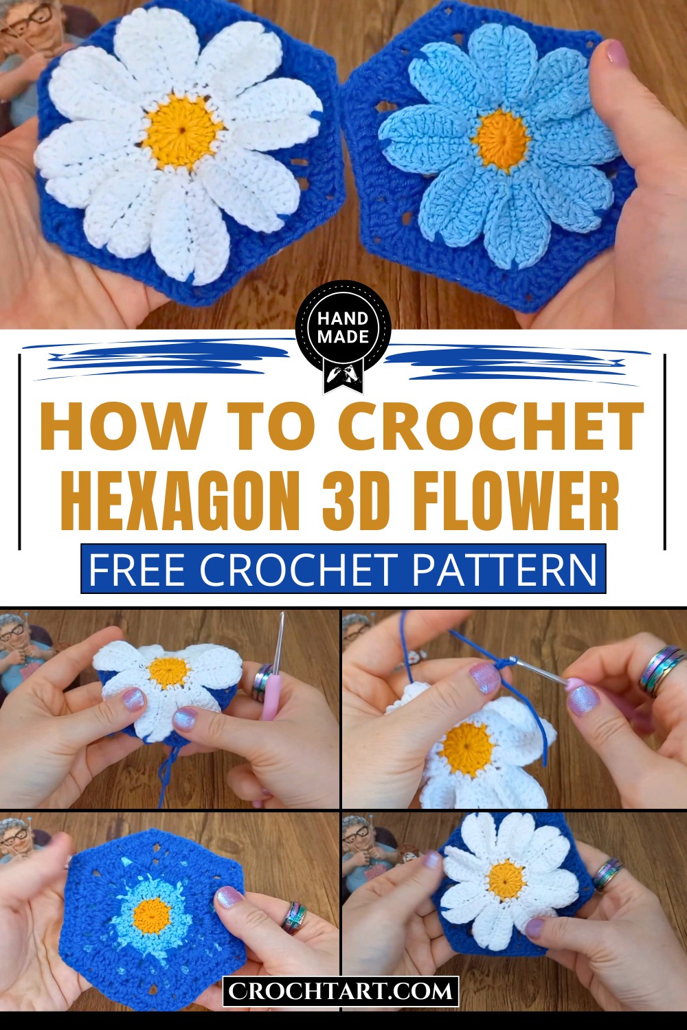Hexagon 3D Flower Crochet Motif
