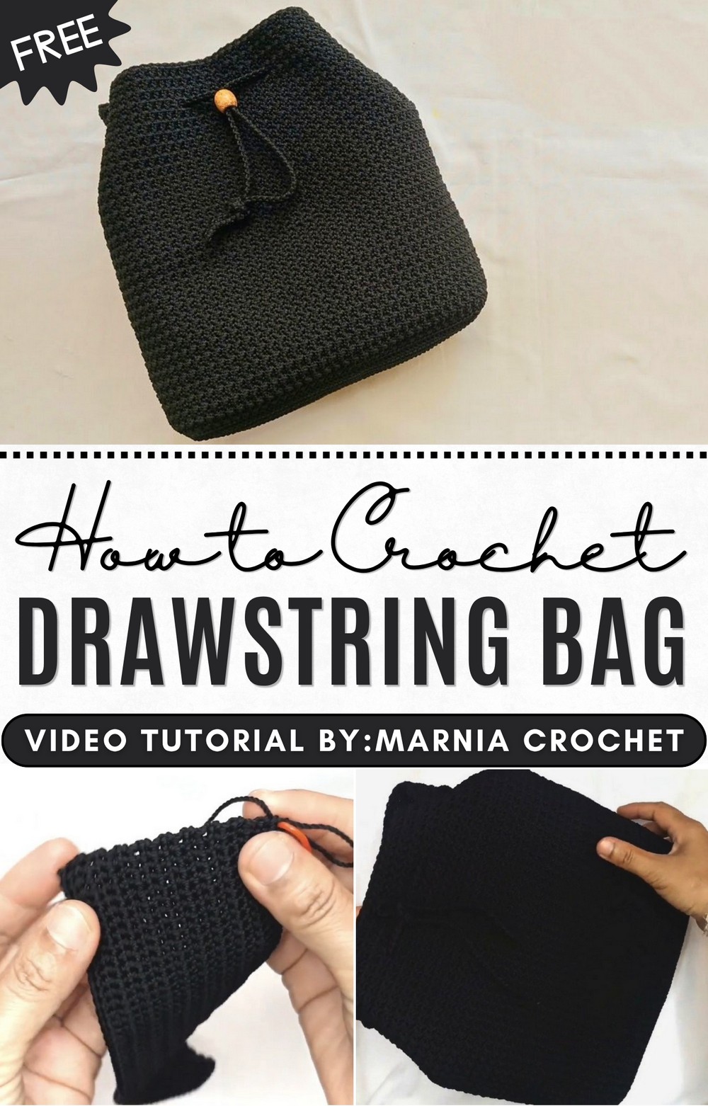 Classic Crochet Drawstring Bag with Modern Appeal