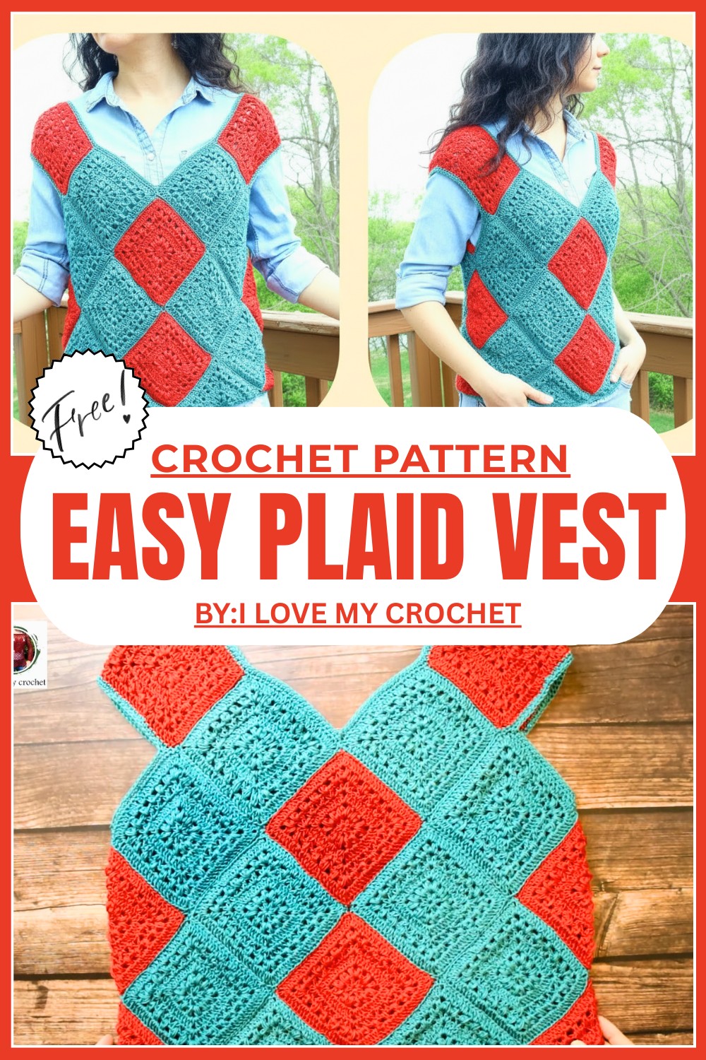 Crochet Plaid Vest