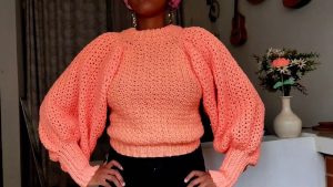 Crochet Puff Sleeve Sweater 1