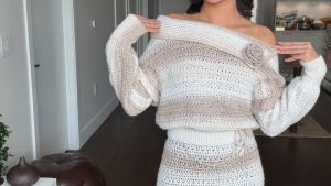Off Shoulder Crochet Sweater 1