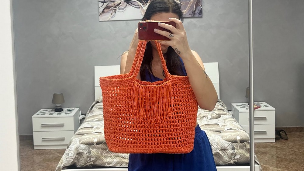 Orange Crochet Beach Bag 2