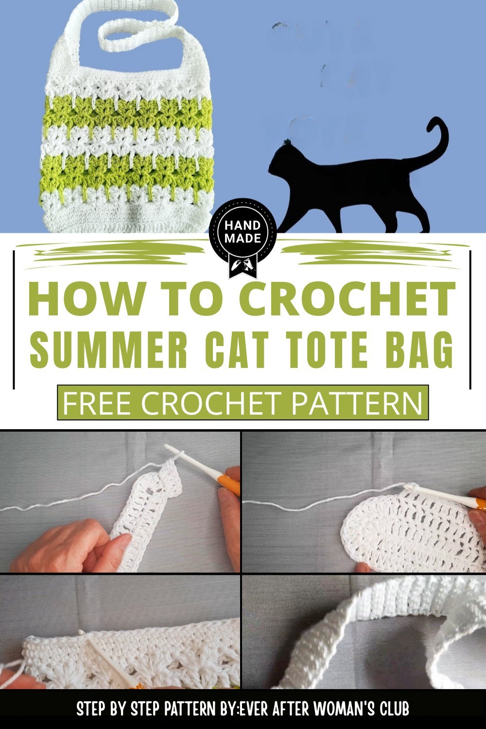 Stylish Crochet Summer Cat Tote Bag