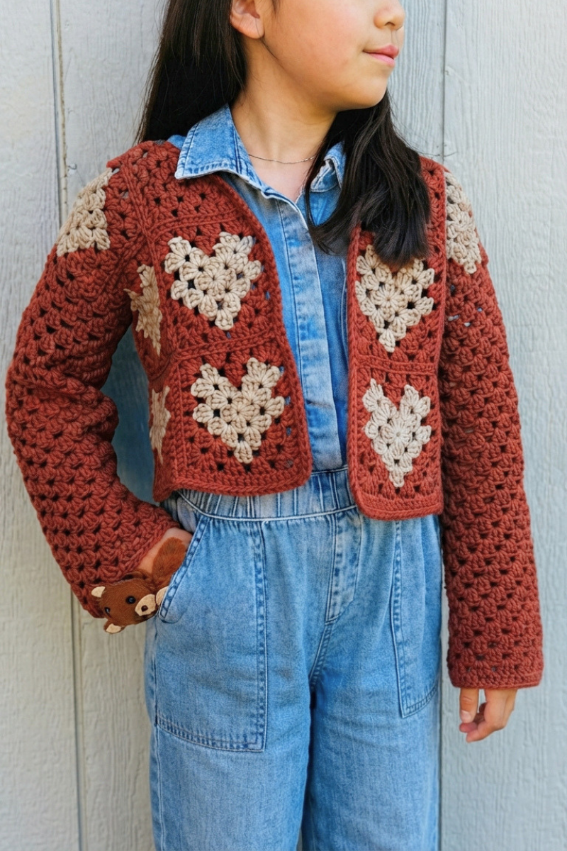 Crochet Granny Heart Cardigan