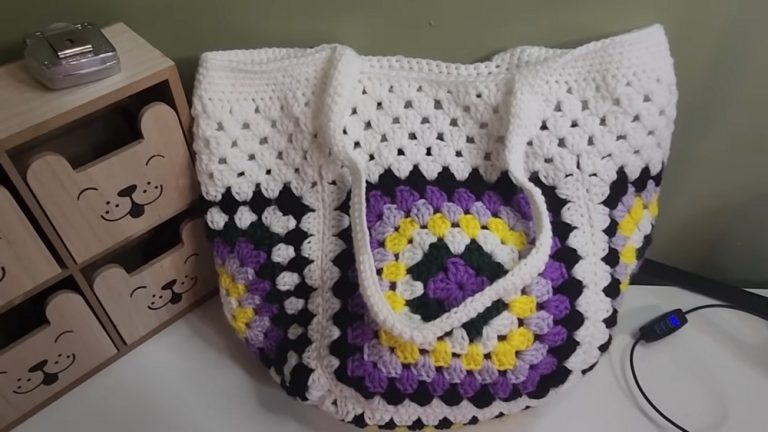 Granny Square Crochet Bag Easy 5 Squares 1