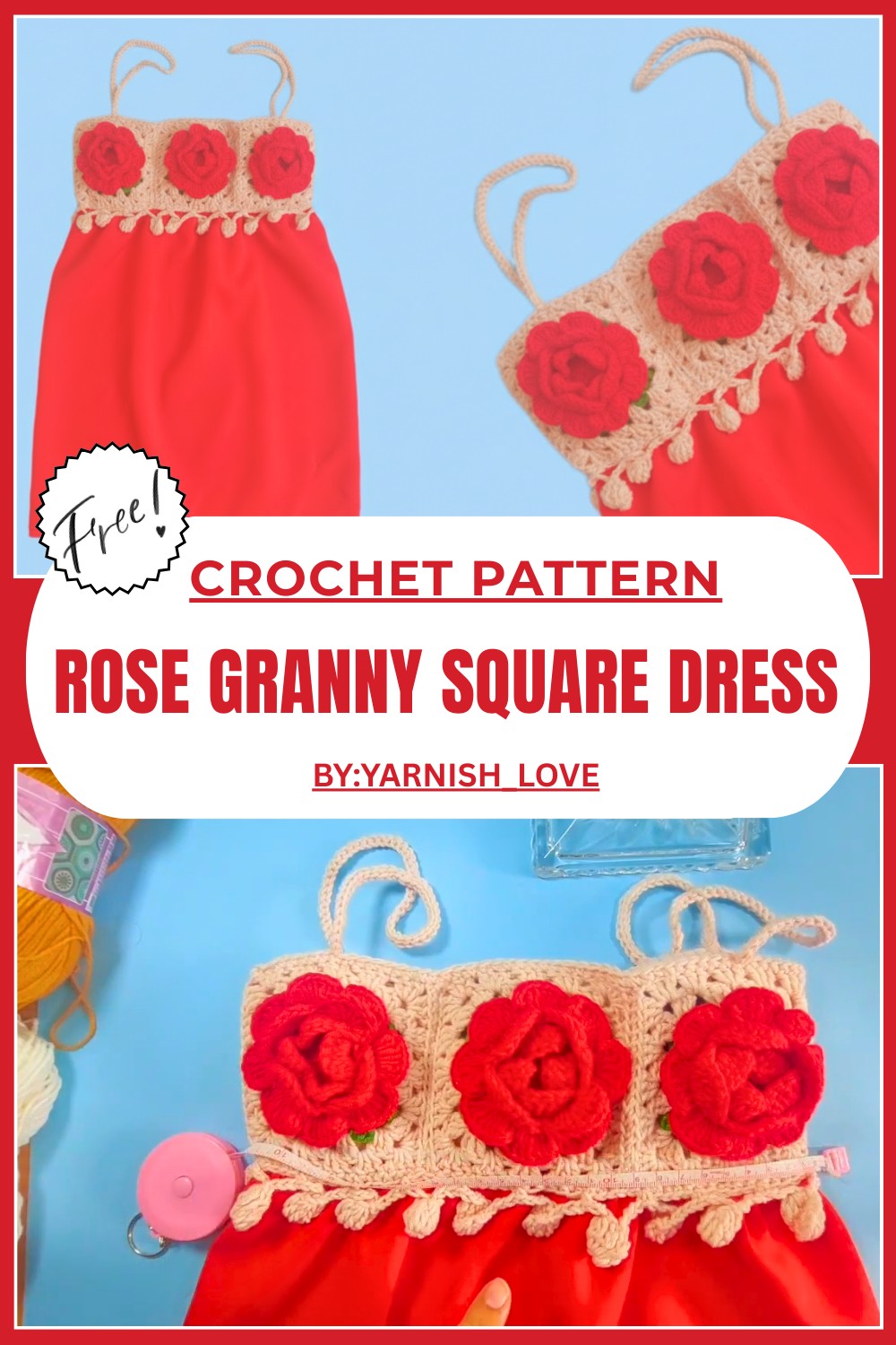 Crochet Rose Granny Square Dress
