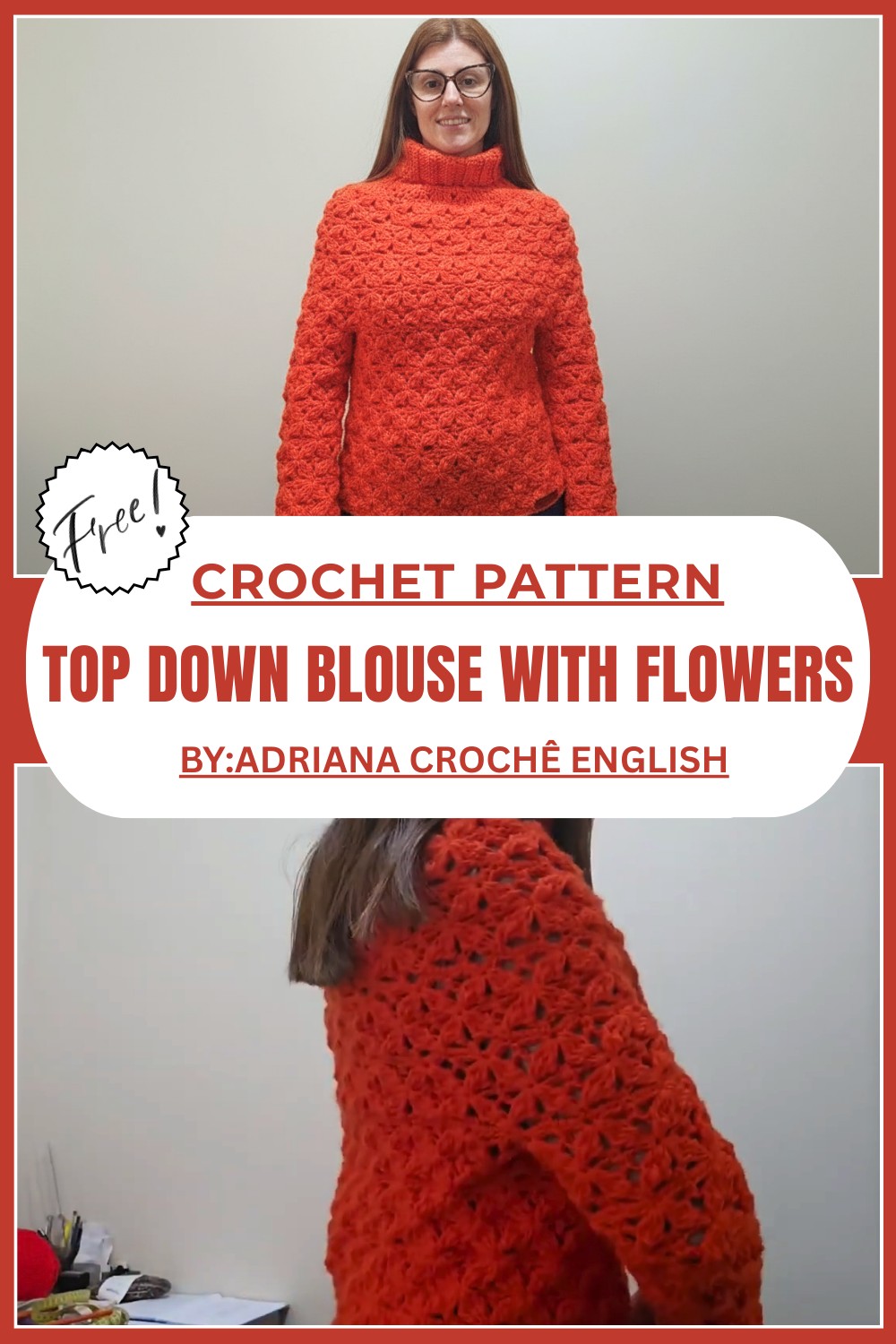 Crochet Top Down Blouse With Flowers