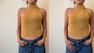 Crochet Turtleneck Asymmetrical Top 1