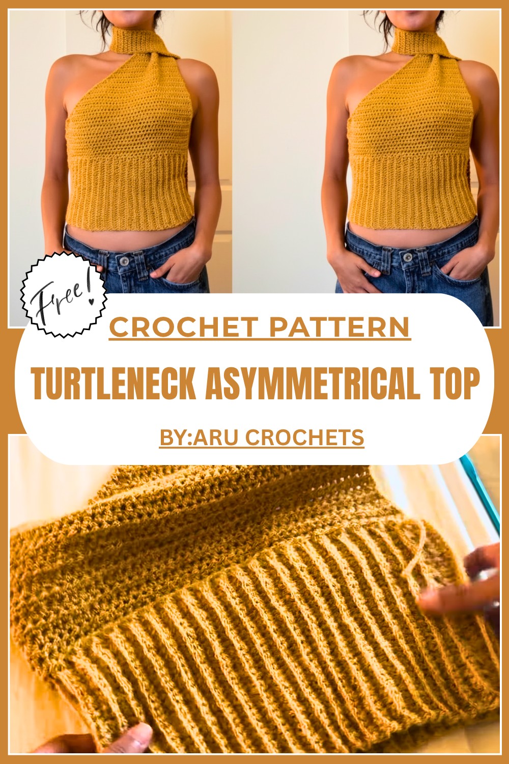 Crochet Turtleneck Asymmetrical Top