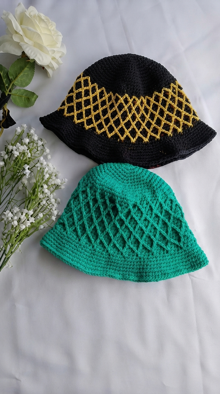 Cute Free Crochet Diamond Stitch Bucket Hat