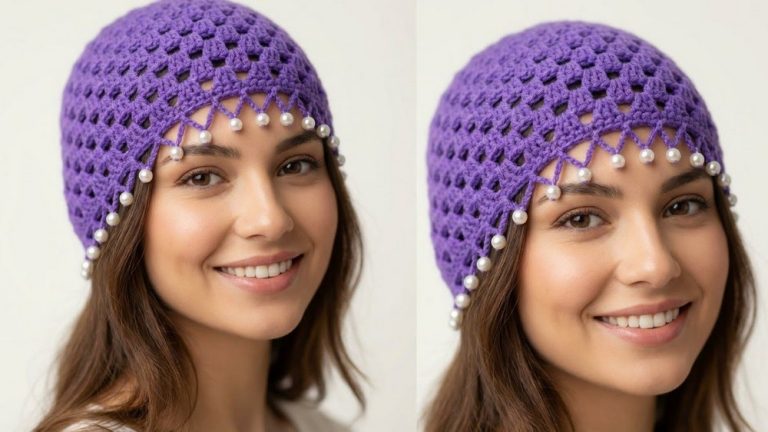 Easy Crochet Pearl Hat Tutorial 1
