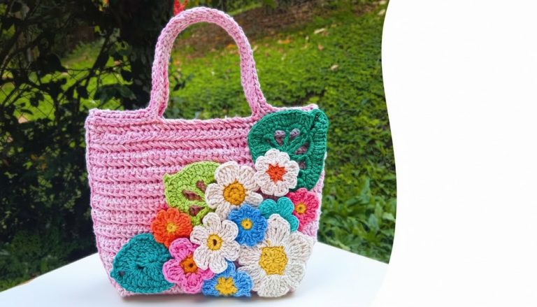 Stylish Crochet Bag With Floral Appliques 1