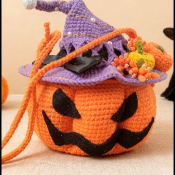 Crochet Halloween Pumpkin With Witch Hat