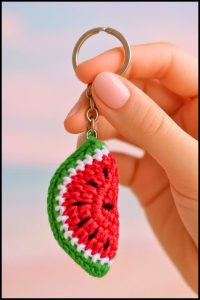 Crochet Watermelon Slice Keychain Pattern
